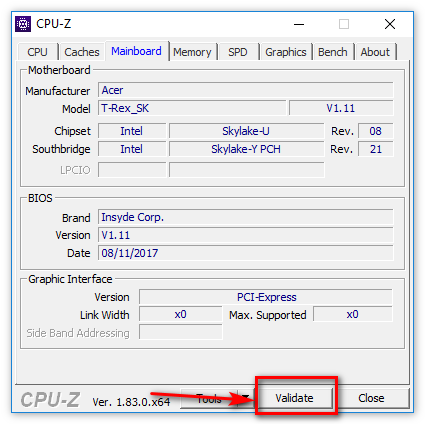 Функция Валидация в CPU-Z
