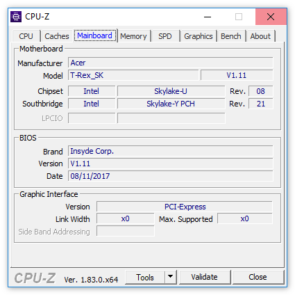 Состояние материнской платы в CPU-Z