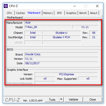 Список опций МП в CPU-Z