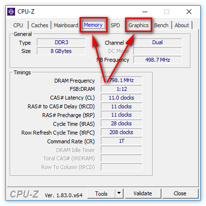 Вкладки Память и Видео-карта в CPU-Z